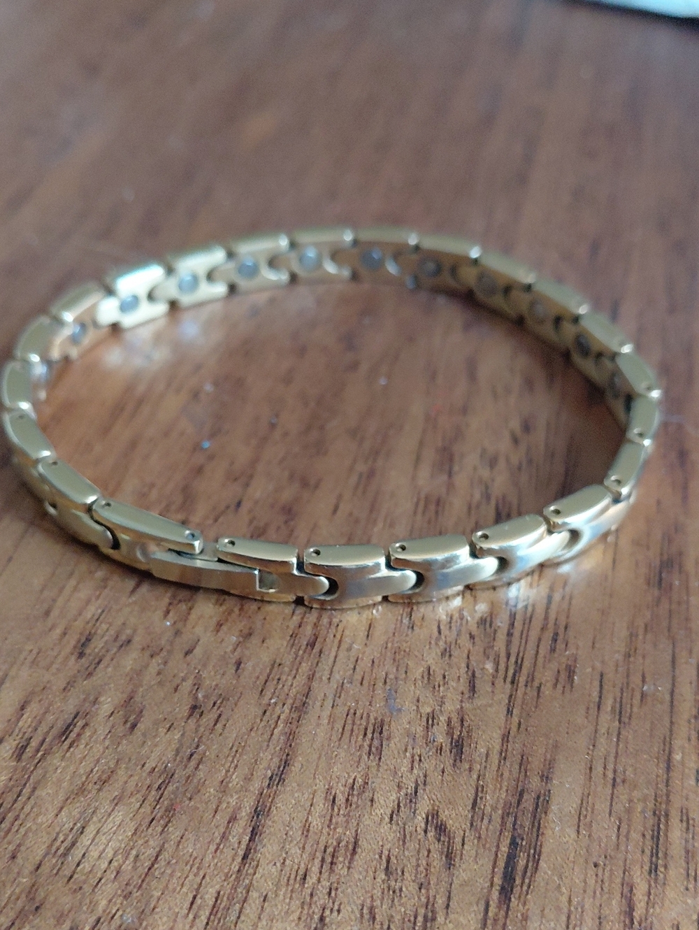 Magnetic therapy bracelet features small circular magnets In Stainless Steel